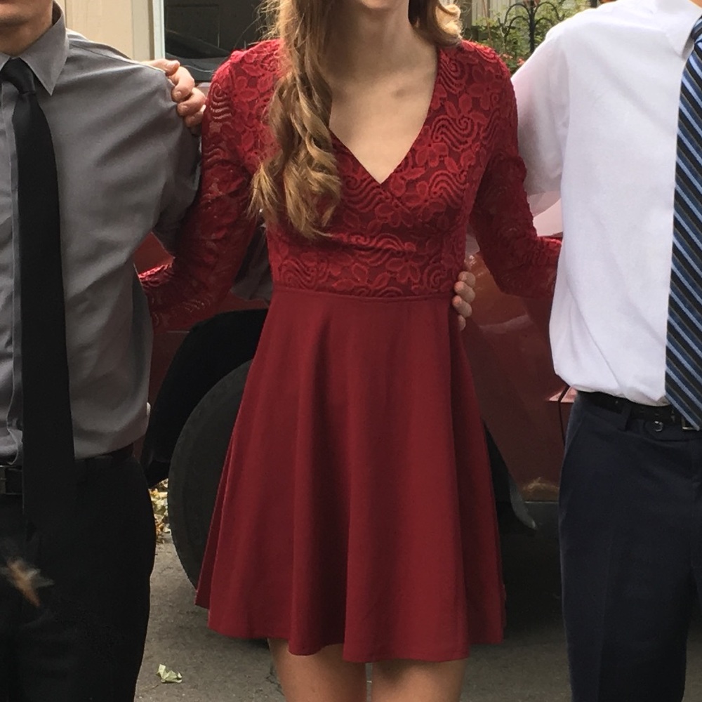 Red lace mini dress